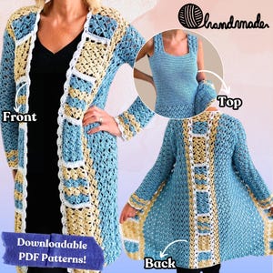 Jenny Squares Cardigan With Top, Crochet Patterns English US Terms, Crochet Cardigan Set, Granny Squares Cardi, Easy Cardigan Pattern PDF