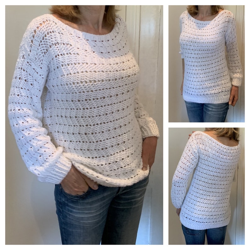 EZ Breezy White Sweater Crochet Pattern English USA & DUTCH image 6