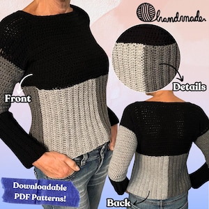 3&#39;S Company Crochet Pattern, English-German-Dutch, Three Colors Sweater Crochet, Beginner Sweater Pattern, Women&#39;s Crochet Pullover