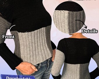 3'S Company Crochet Pattern, English-German-Dutch, Three Colors Sweater Crochet, Beginner Sweater Pattern, Women's Crochet Pullover