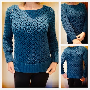 Crochet Pattern-Hugged by V&#39;s and Bobbles Crochet sweater pattern PDF-Women crochet pattern- pullover pattern- long sleeve top-sizes S-XL