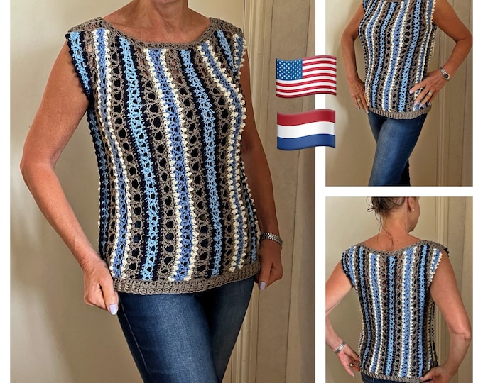 Island Vibes Summer Top-Crochet PATTERN-English USA and Dutch