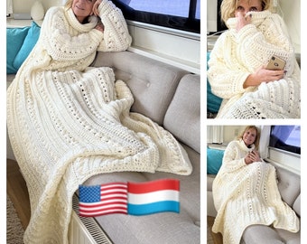 Cozy Couch Sweater, Crochet Pattern English US Terms & Dutch, Crochet Cardi Blanket, Sweater Blanket Pattern, Crochet Blanket Pattern