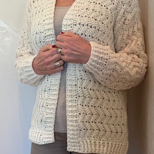 Cozy wonderful Winter White Cardigan Crochet Cardigan Etsy