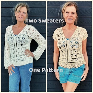 2 maglioni all'uncinetto in 1 modello – Maglioni doppi divertenti – Modello all'uncinetto facile, terminologia inglese/americana, disponibile anche in olandese
