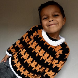 Cat Stitch Sweater For Children, Crochet Pattern, Kids Crochet Sweater, Child Sweater, Children&#39;s Pullover, Easy Kid&#39;s Crochet Sweater