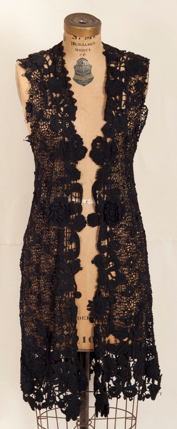 French Early 20th Century Crochet Black Vest