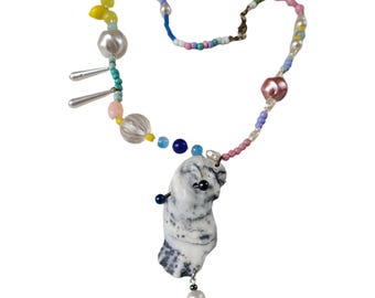 Handmade Czech Glass and Pearl Pierced Oyster Mermaid Necklace