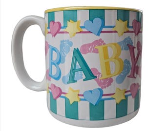 Vintage 80s Pastel "Baby" Mug with Yellow Interior – Double-Sided Print