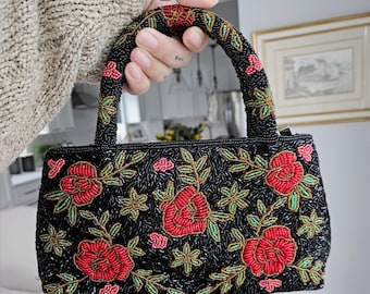 True Vintage 1960s Beaded Purse, Floral Beaded Fairy Purse, 60s Vintage Purse