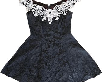 Vintage 80s Jessica McClintock Gothic Lace Brocade Dress – Size Small