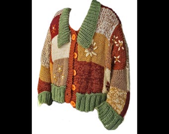Hand Knit Patchwork Sweater, Harry Styles Inspired, Colorblock Cardigan