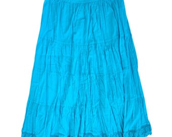 Vintage 90s 100% Cotton Blue Tiered Maxi Skirt Size M