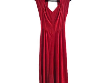 True Vintage 1970s Cherry Red Terrycloth Open Back Handmade Dress Size S
