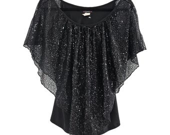 Vintage Y2K Cocomo Black Mesh Sequin Double Layered Fairy Top Size M