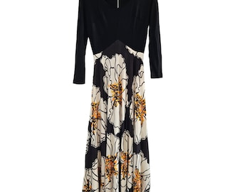 True Vintage 1970s Floral Maxi Dress, Groovy Mod Psychedelic 70s Dress, Size M/L