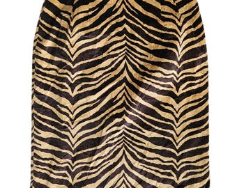 Vintage 90s Talbots Zebra Animal Print Faux Fur Pencil Skirt Size 10