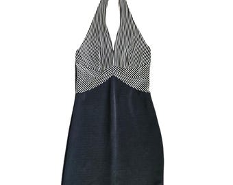 Vintage 70s Black White Striped Halter Dress – Union Made Zum Zum Size 9/10
