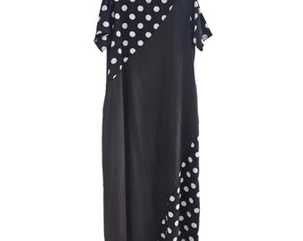 Vintage Y2k Celmia Black and White Polka Dot Maxi Dress with Pockets XXL