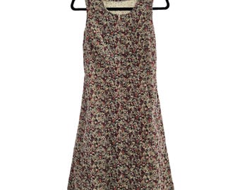 Vintage 90s Handmade Ditsy Floral Corduroy Tie Back Dress with Pockets Size XS/S