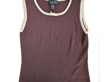 Vintage Brown and Cream Knit Tank with Bow Detail Size M