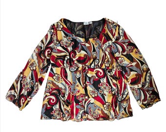 Top campesino bohemio colorido de los años 90 con estampado paisley de Cato, estilo feria renacentista, talla 22.