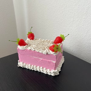 Pudełko na fałszywe ciasto - Ciasto truskawkowe - Pudełko na biżuterię - Pudełko na biżuterię vintage - Ciasto vintage