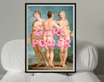 Classical art - Girl power print - Digital print - Feminist art - Modern art -Vintage Portrait - Moody Decor