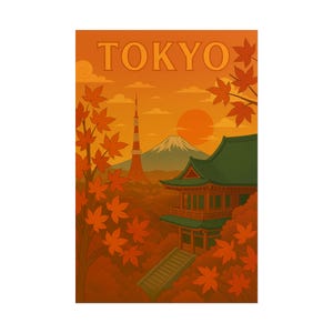 Tokyo Autumn Rolled Poster, Vintage Art Print, Travel Decor, Fall Home Wall Art, Japanese Landscape