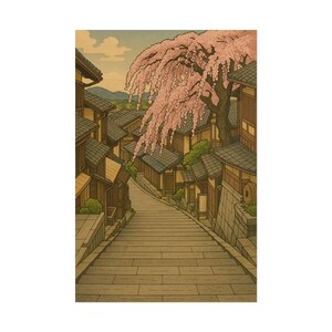Cherry Blossom Street Art Print, Japanese Landscape Decor, Tokyo Wall Art, Vintage Poster, Floral Home Decor, Gift Idea