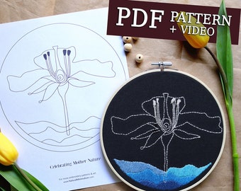 Botanical embroidery pattern PDF download +instructions and video tutorial|Embroidery pattern for beginners|Landscape embroidery pattern