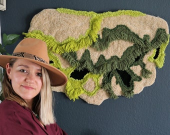 3D moss embroidery art, moss punch needle art, 3D abstract wall rug, abstract punch needle tapestry, modern wall art, moss wall rug