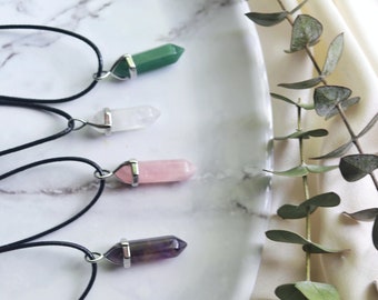 Crystal Pendant Necklace with pouch|Crystal Pendulum, rose quartz necklace, amethyst necklace, aventurine necklace, healing crystal necklace