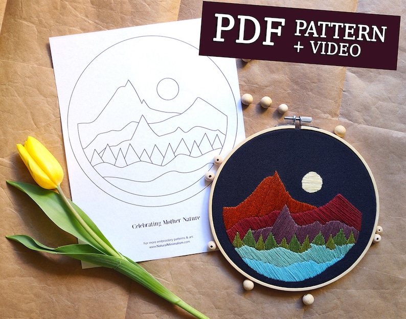 Mountain Embroidery Pattern PDF Download video Etsy