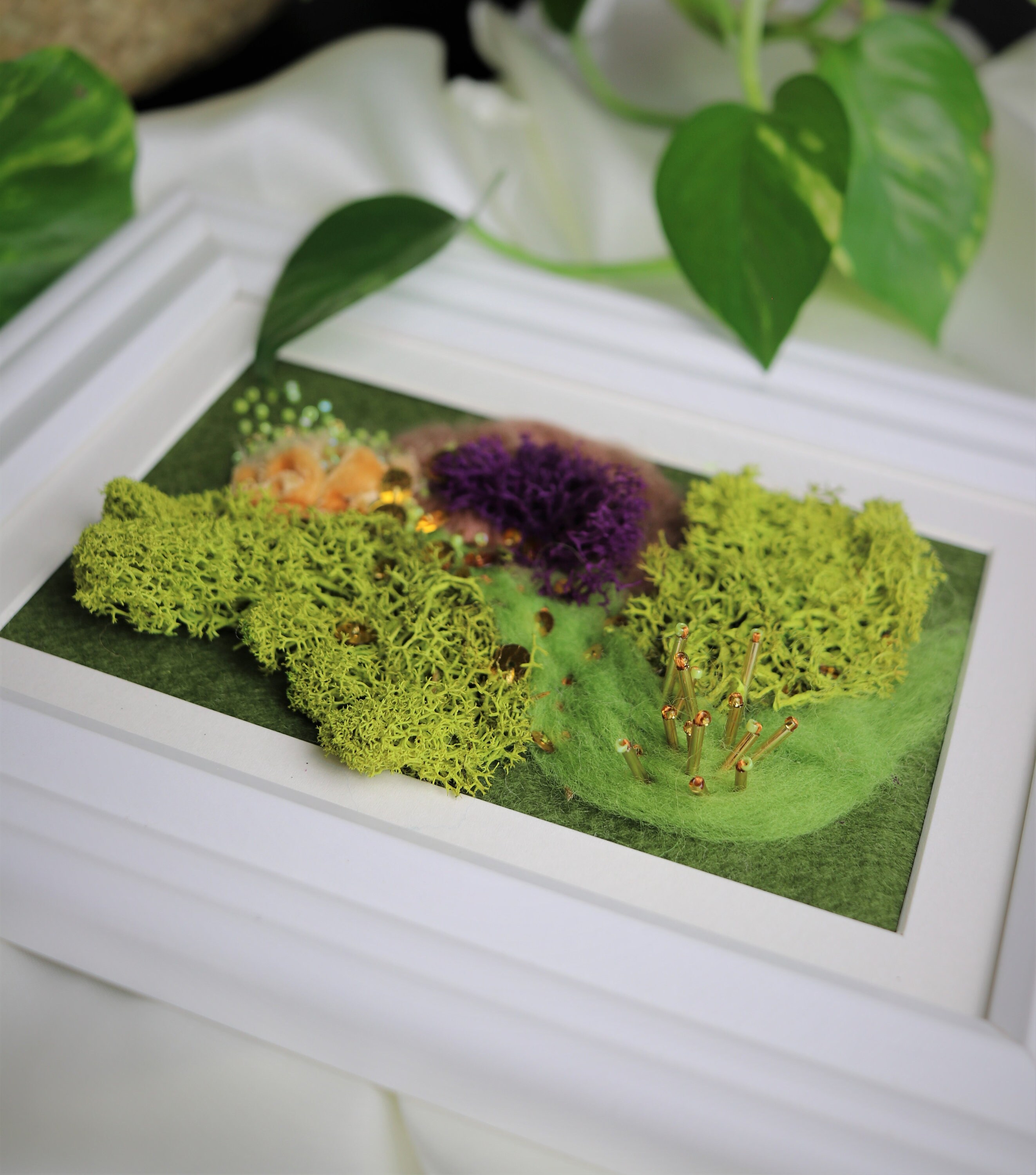 Framed Moss Embroidery Art Preserved Moss Embroidery Etsy