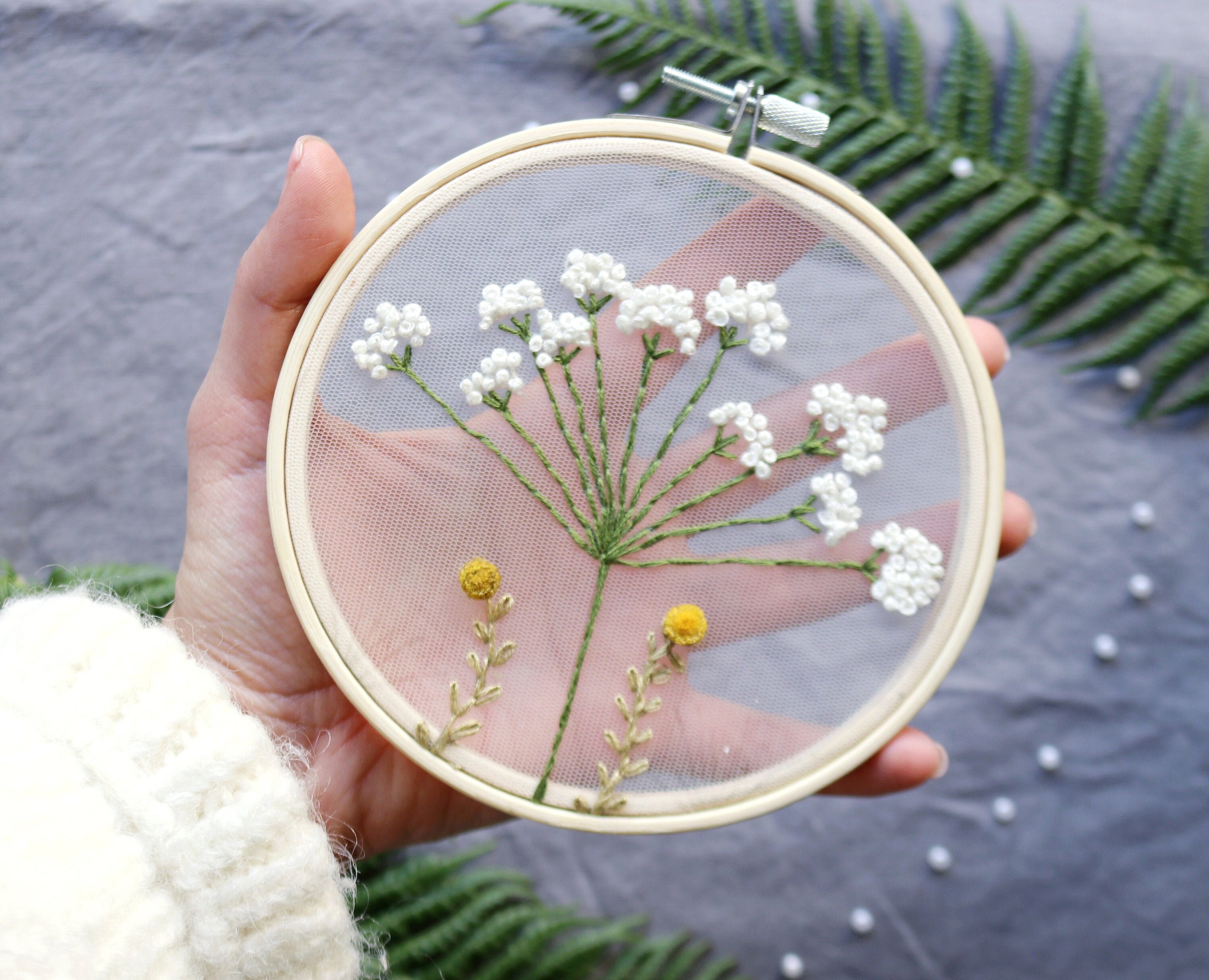 dried flower stitches dry flowers on delicate tulle embroidery hoops