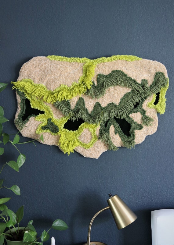 3D moss embroidery art, moss punch needle art, 3D abstract wall rug, abstract punch needle tapestry, modern wall art, moss wall rug