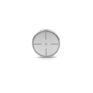 May include: A silver-colored round target with a crosshair design. The target has a small circle in the center.