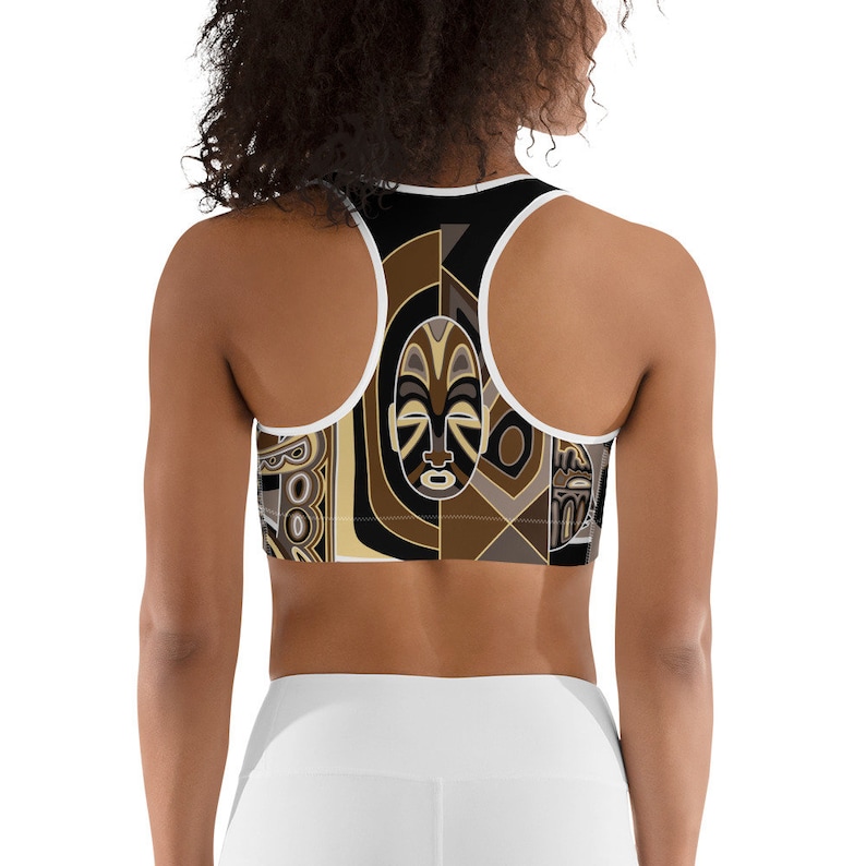 Friendly Miles African Art Print Brown Sports Bra