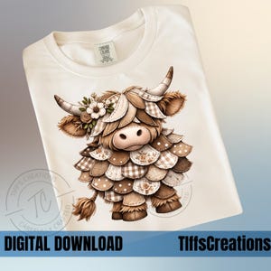 Highland Cow Patchwork, Whimsical, Digital PNG file only