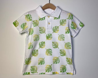 Tropical Monstera Leaf Upcycled Super Hip 4T Polo