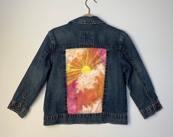 Hand-painted Sun and Clouds Kids 4T Denim Jacket