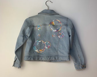 Upcycled Hand Painted Bubbles Jean Jacket Size 3T