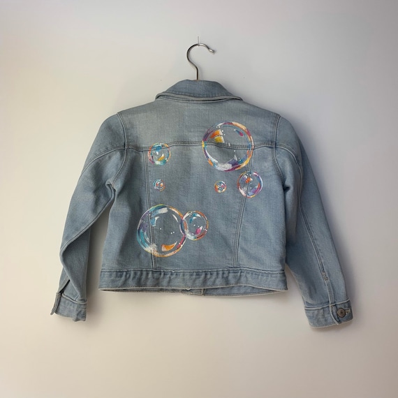 Upcycled Hand Painted Bubbles Jean Jacket Size 3T