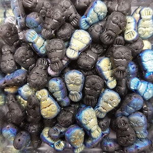 Rustic Earthy Owl Beads, Czech Glass Black with AB, 18x11mm, 4 pieces, Jewelry Making Supply