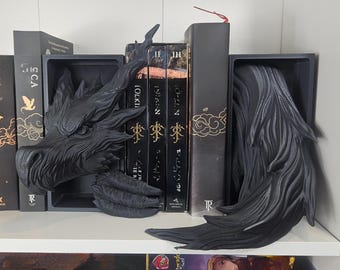 Shadow Dragon Emerging Head & Tail Bookend Set | 2-Piece Fantasy Book Nook Decor | 3D Printed Dragon Shelf Art | Unique Home Decoration Gift