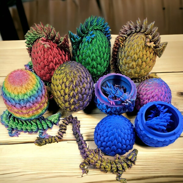 Surprise Dragon Egg Articulating Gemstone Dragon Fidget Toy - 3D Printed Flexi Dragons Flexible ADHD, Autism, Relief Anxiety For Kids Adults