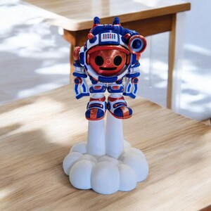 spacemoji Astronaught flexi factory with smoke tower, retractable laser, articulating joints, two faced, 3d printed