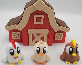 Flexi Chicken Duck Toy Set | Articulated Barn Animal Figurines | 3D Printed Farm Decor | Kids Gift
