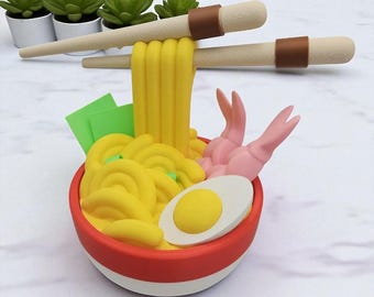 Tigela de Ramen com Armazenamento Oculto – Inclui camarão, macarrão, hashis e muito mais!